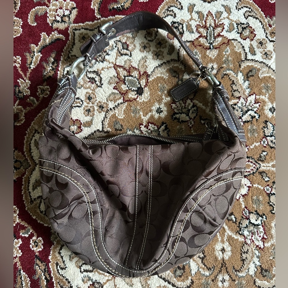 Coach Signature Fabric Hobo Bag Dark Brown